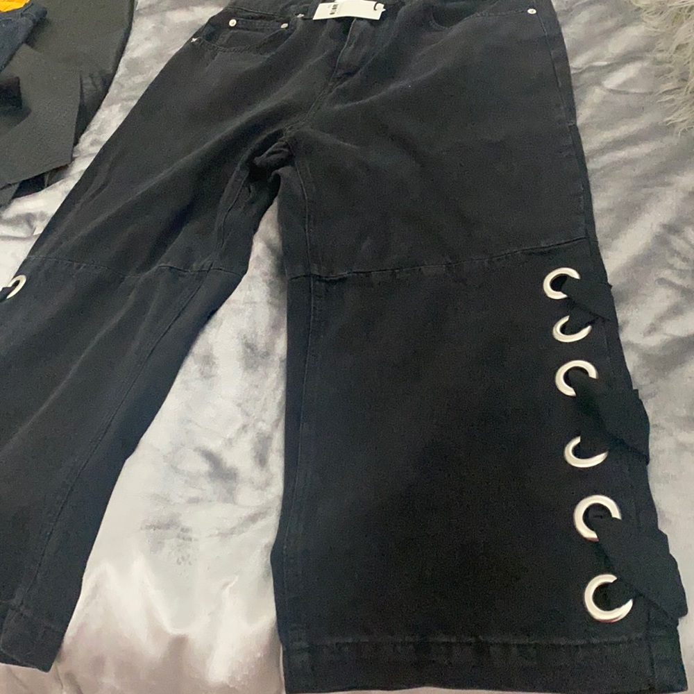Topshop Lace Up Wide Jeans